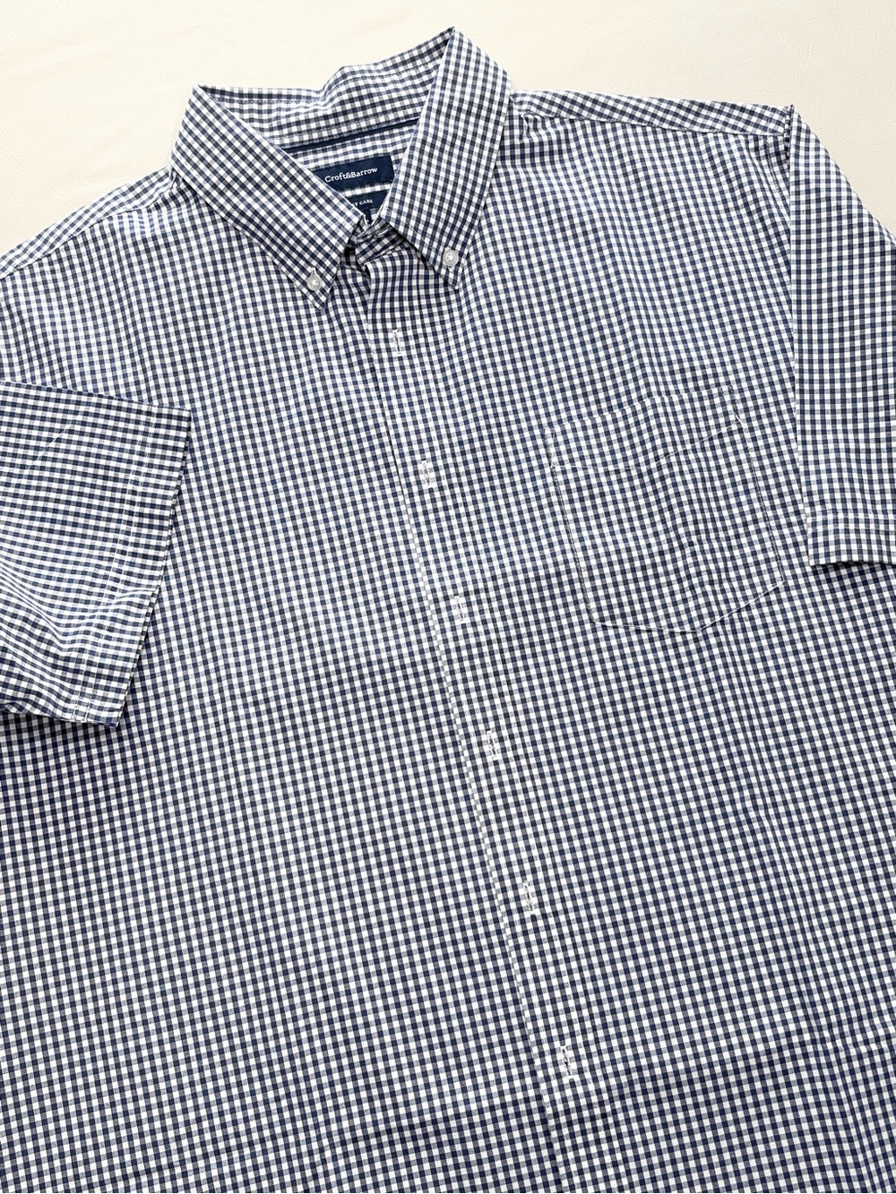Croft & Barrow Navy and White Gingham Short Sleeve Button-Down Shirt